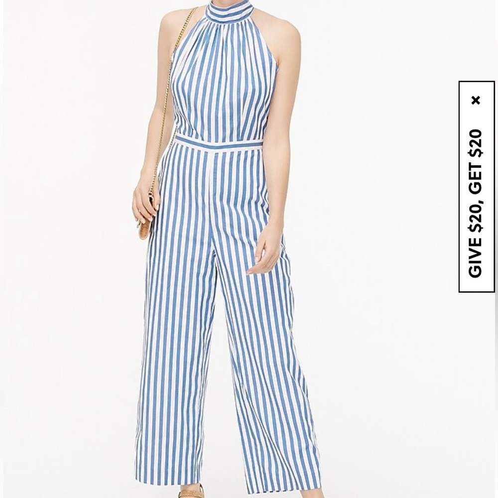 NWT J.Crew blue & white striped jumpsuit